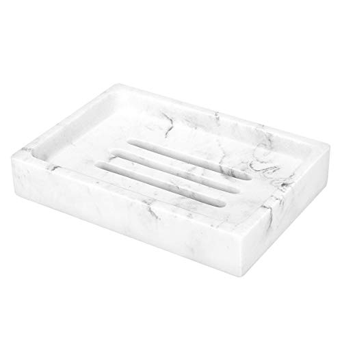 Luxspire Bandeja de Jabonera de Mármol Esmerilado, Caja de Contenedor, Plato de Jabón con Filtro de Ranuras Grande para Ducha de Baño, Fregadero de Cocina, Ducha de escurridor - Cuadrado