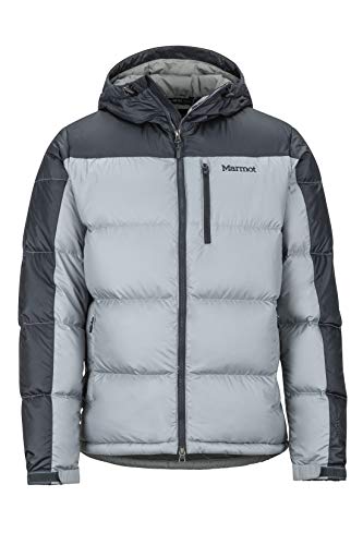 Marmot Guides Down Hoody Chaqueta de Plumas Aislante Ligera, 700 Pulgadas cúbicas, Chaqueta para Exteriores, Anorak Resistente al Agua, Resistente al Viento, Hombre, Grey Storm/Dark Steel, XL