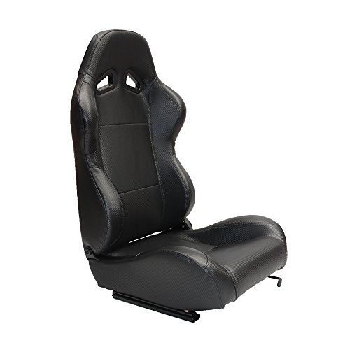 MODAUTO Asiento Deportivo Coche, Semibaquet Deportivo Ajustable, Cuero Estilo Carbono, con Ríeles Incluidos, Conductor y Pasajero, Universal para Coche y Video Juego, Modelo N380L, Ojo Pequeño, Negro