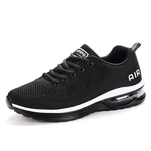 Monrinda Unisex Zapatillas de Deporte Mujer Deportivo Zapatos para Correr Hombre Runing Sports Trainers Gimnasio Air Cushion Blackwhite 44EU