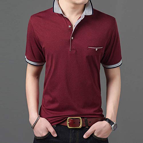 MTCDBD Polo De Manga Corta para Hombre,Summer Men's Spandex Casual Solapa Jerseys Rojos Botón Elástico Ropa Casual Color Sólido Ropa De Secado Rápido Camiseta Golf Tenis Ropa De Trabajo Chaleco, M