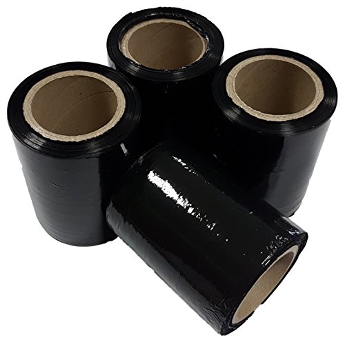 Net4Client 4 x Paquete Stretch Wrap Rolls Negro Cajas de Embalaje de Paquetes Wrap Cling Film String Rolls Rápido y Fuerte Paquete de Paquetes Black Cling Film para Embalaje 100mm 150m Fi50 23µm