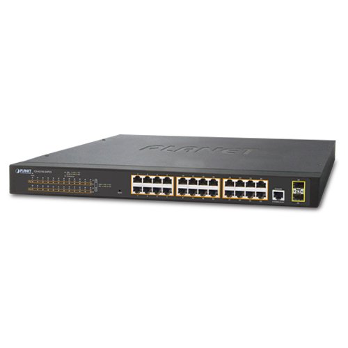 Planet GS-4210-24P2S Gestionado L2 Gigabit Ethernet (10/100/1000) Energía sobre Ethernet (PoE) 1U Negro switch - Switch de red (web, Telnet, SNMP v1/v2c/v3, IEEE 802.1D, IEEE 802.1Q, IEEE 802.1p, IEEE 802.1v, IEEE 802.1w, IEEE 802.1x, IEEE 802.3, IEEE 802