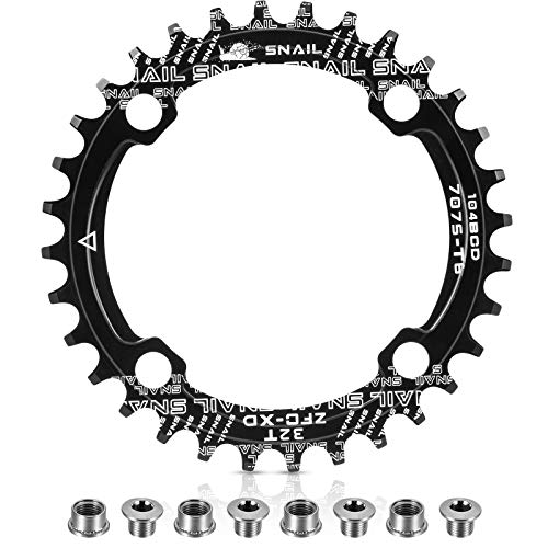 Plato 104 BCD 32T 34T 36T 38T Anillo de Cadena Simple Ancho Estrecho con 4 Piezas de Tornillos de Piñón para Bicicletas de Carretera, Bicicletas de Montaña, Bicicleta BMX MTB (Negro, 38T)