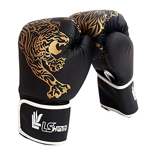 qq Guantes de boxeo para entrenamiento de piel para adultos y niños para Sparring, Kickboxing, lucha, sacos de boxeo y almohadillas de foco, 1 par (Niño Negro)