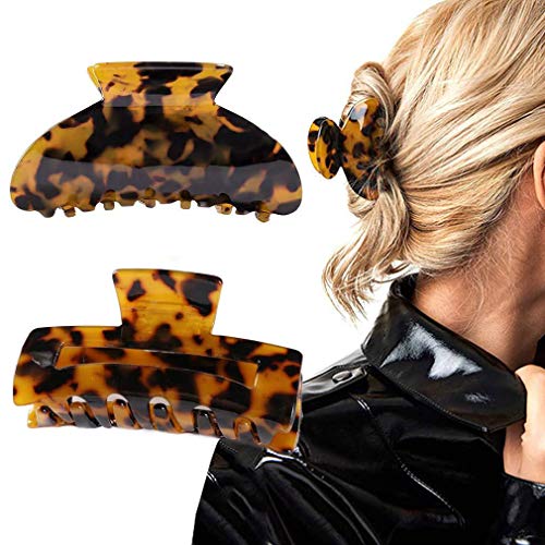 Runmi Pinzas para el pelo negro con diseño de leopardo, pinzas de pelo grandes, accesorios para el cabello para mujeres y niñas (paquete de 2)