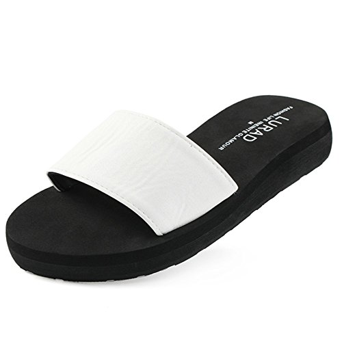 Sandalias de tacón Medio Zapatillas de Verano Antideslizante de Verano Ocio Pendiente Marea de Suela densa Plataforma de Damas Zapatos de Remolque Femeninos (Color : Blanco, tamaño : EU37)