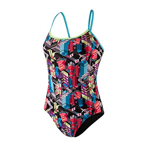 Speedo Dragonyang Crossback De Una Pieza Bañador, Mujer, Dragonyang/Black/Bright Z, 32 (ES 38)