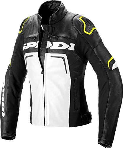 Spidi Evorider 2 - Chaqueta de piel para mujer, color negro, blanco y amarillo neón, talla 40