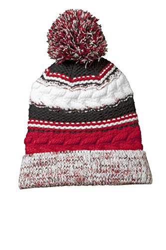 Sport-Tek® Pom Pom Team Beanie. STC21 True Red/ Black/ White OSFA