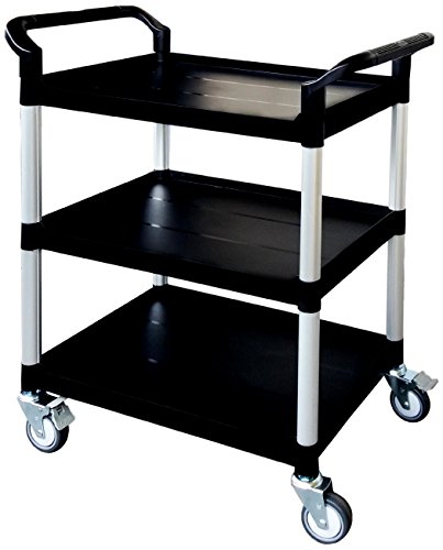 T-EQUIP PSC-130 - Carro de servicio de plástico, 3 pisos, AnxPxAl: 85 x 48 x 100 cm, capacidad de carga de 250 kg (negro)