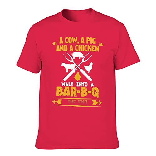 T-HGeschäft Camiseta elástica para hombre, diseño vintage de vaca, cerdo, pollo y gallina Red1 S