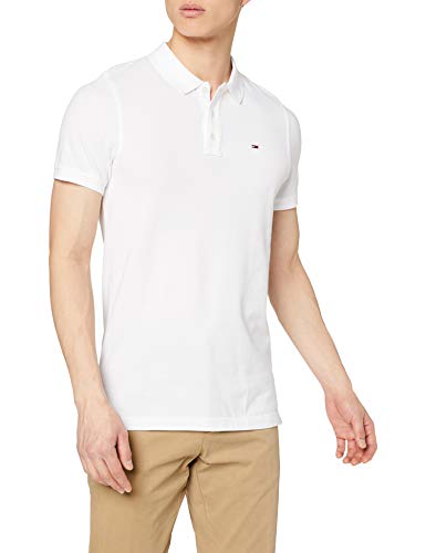 Tommy Jeans Piqué P Camiseta Polo con Cierre de 3 Botones, Blanco (Classic White), S para Hombre