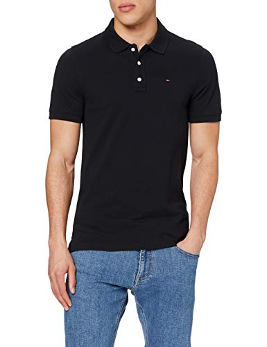 Tommy Jeans Piqué P Camiseta Polo con Cierre de 3 Botones, Negro (Tommy Black), S para Hombre