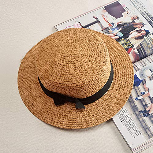 Unisex Gorra de,2020 Primavera y Verano Nuevo Sombrero Simple Protector Solar Salvaje Sombrero de Paja Sombrero de Playa de Arco de Viaje al Aire Libre-Piso Adulto Junto café_Talla única