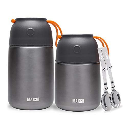 XIAPIA 2 Piezas Frasco Termo para Comida 500 & 700ml Contenedor Térmico para Alimentos para Niños Bebe Almuerzo Escolar,Fácil de Limpiar,Botellas de Agua Bebe,Bicicletas,Picnic (Gris)