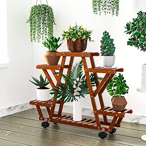 YEALEO Soporte de Bambú para Flores Estantería Decorativa de Macetas Plantas para Exterior Interior con 6 estantes 87 x 72 x 25 cm