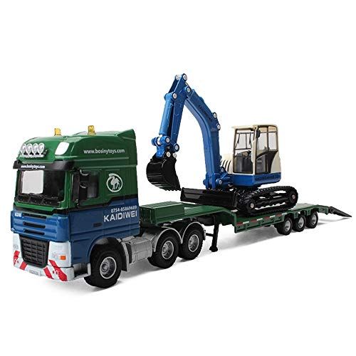 ZhaoXH Aleación Modelo de transportador de Remolque Plataforma con Excavadora de excavación semirremolque Mini Vehículos de construcción de Juguete for niño de 3-6 años de Edad del bebé - Verde