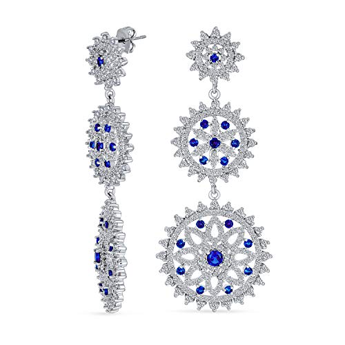 Zirconia Cúbico Azul Moda Boho Pave CZ Disco Redondo Grande Declaración Colgante Pendiente De Plata Para Mujerbrass