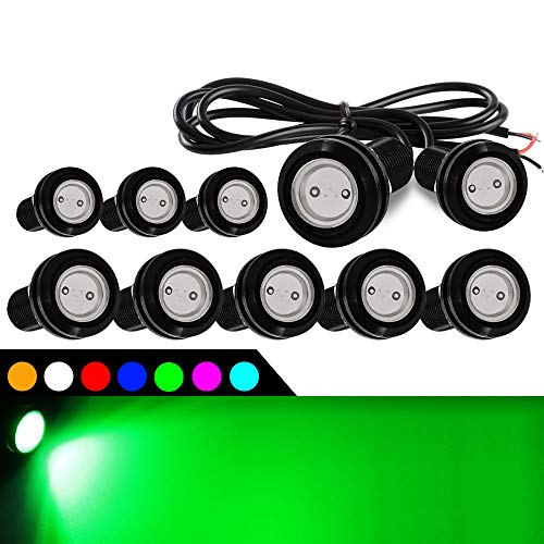 10pcs Alta Potencia 9W 18mm Eagle Eye Luz LED Luz de Niebla Luces de Motocicleta Luces de circulación Diurna Luz de reserva de Cola de DRL Luz de Marcador de Separación del Automóvil (Verde)