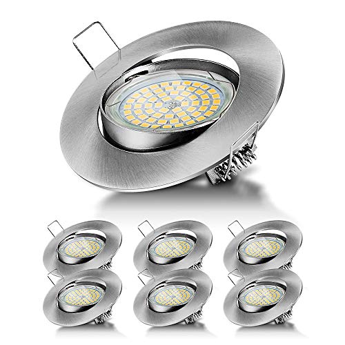 6-PiezasFoco Empotrable| Aurorast Bombillas LED Gu10 5W equivalente a incandescente 60W | Blanco Natural 4000K 600Lm | Ojos de Buey LED AC220V-240V |Luz de Techo para salón, dormitorio,Ventana