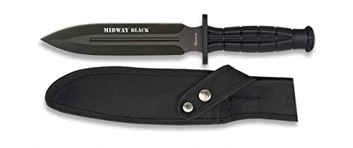 Albainox 32287 Cuchillo Supervivencia ALB. Midway Black. 18 Herramienta para Caza, Pesca, Camping, Outdoor, Supervivencia y Bushcraft + Portabotellas de regalo