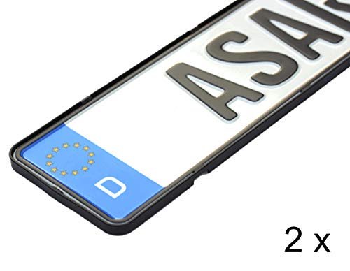ASARAH Soporte para matrícula de coche, sin marco, 2 unidades, incluye kit de fijación, sin publicidad molesta. Atención: no apto para matrículas de Austria o 3D – Juego de 2 unidades.