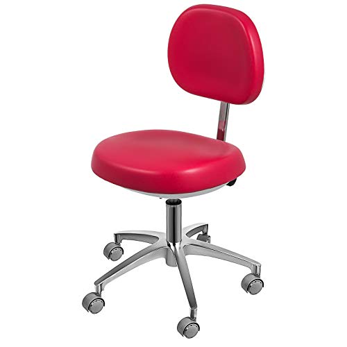 BuoQua Taburete con Respaldo y Ruedas Taburete Regulable en Altura Taburete de Trabajo Ajustable Taburete de Peluquería Taburetes de Bar Silla de Cuero para Dentista (Rojo)