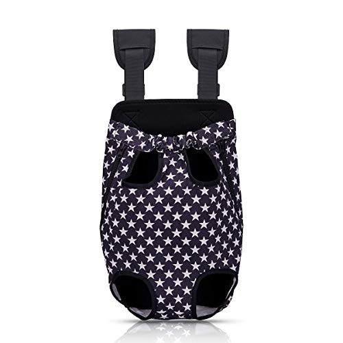 Bwiv Mochilas para Perros Mochilas Prepositiva para Perros y Gatos Mascotas Cachorros Portatíl Seguro Cómodo para Viajar Senderismo Algodón Estrellas Negras Talla L