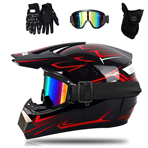 Casco de Moto-Cross Brillante, con Gafas, máscara, Guantes, Casco de Descenso de Enduro de Motocicleta para Adultos, Casco de Motocicleta ATV MTB Quad, Motocicletas Todo Terreno (C, 54-55cm)