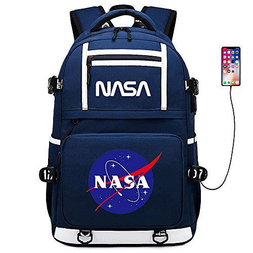 CBA BING Mochila para computadora portátil de Viaje, Mochila para computadora portátil de Negocios con Puerto de Carga USB, Resistente al Agua Elegante y liviano, Mochila Astronaut NASA,Azul