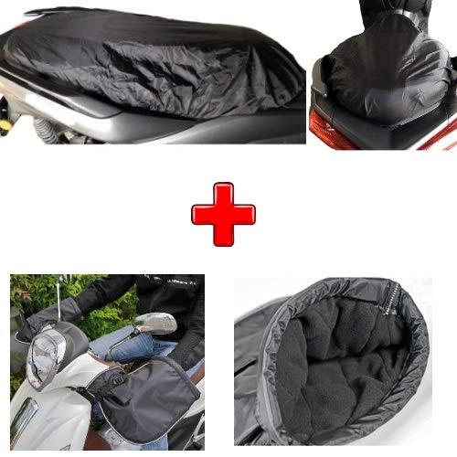 Compatible con Yamaha XVS 650 Drag Star Kit DE Lluvia Impermeable Funda DE Mano + Funda DE Asiento DE Tejido Oxford PUÑOS DE Scooter para Manillar Protector DE Asiento