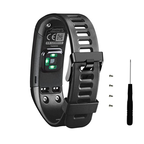 correas para garmin vivosmart hr banda de pulsera de repuesto de silicona suave + herramienta con destornillador para Garmin Vívosmart HR pulsera de actividad con pulsómetro by Sannysis (negro)