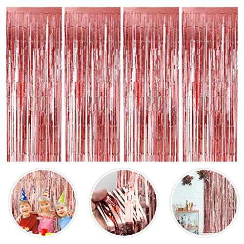 Cortina de Oropel, 4 Pack Oro Rosa Metálica Foil Fringe Cortinas, Cortinas Flecos Fiesta Boda Cumpleaños Navidad Foto de la Cabina Decoración de la Cortina de la Puerta (1m x 2m)