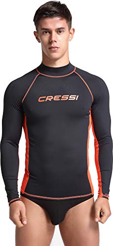 Cressi Rash Guard Man Long SL Camiseta Mangas Largas, en Tejido Elástico Especial, Protección Solar UV (UPF) 50+, Hombres, Negro/Naranja, S