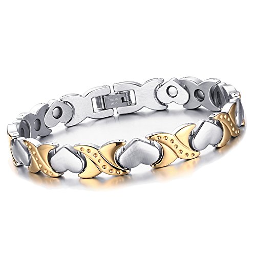 Cupimatch - Pulsera de mujer con cadena de acero inoxidable magnético y plata Stile 2