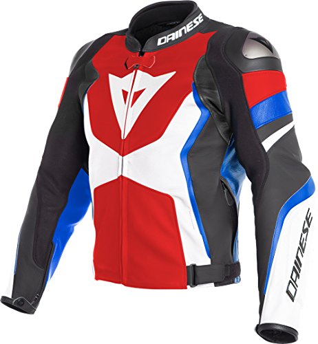 Dainese Avro 4 - Chaqueta de piel para motorista, color rojo, blanco y negro