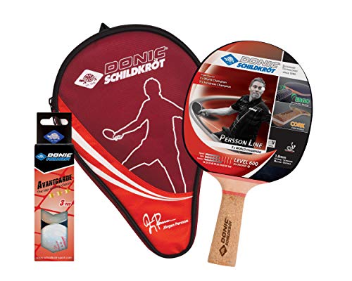 Donic-Schildkröt Juego de Regalo de Tenis de Mesa Persson 600, 1 Raqueta con Mango de Corcho, 3 Pelotas 3 Estrellas, 1 Funda, 788487