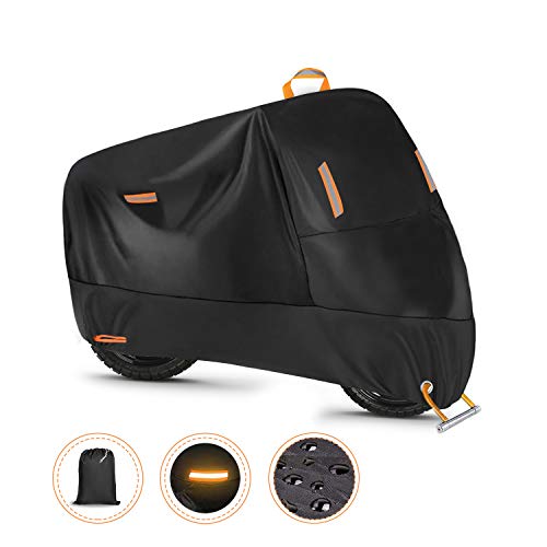 Ergocar Funda para Moto Impermeable Cubierta de la Motocicleta Resistente al Viento 300D Cubierta UV Protectora de Poliéster, L (86.6" x 37.4" x 43.3")