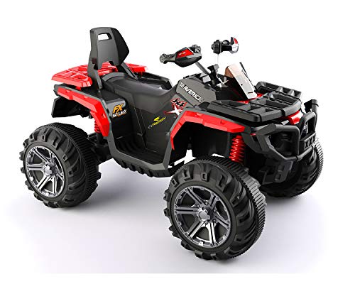 ES-TOYS Quad Infantil eléctrico 588 Rojo, Amortiguador, Asiento de Cuero, 2X Motores 12V, batería Recargable 12V7Ah