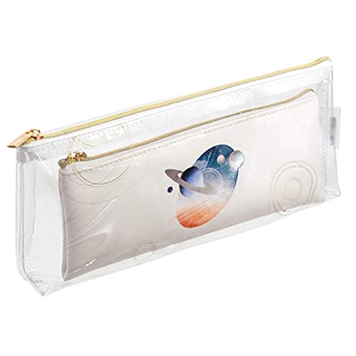 Estuche Funda de lápiz Bolsa de Pluma de Pluma Puntotra de Costura Contraste Color Suave Cera Linda Moda Chica Corazón Capacidad Grande Papelería Caja de lápiz Bolsa de lápiz (Color: Azul)