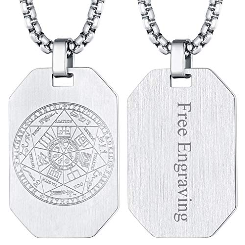 FaithHeart Collares Personalizables Espirituales Colgante Rectangular Ocho Bordes Placa Militar Dog Tag Collar de Siete Arcángeles Acero Inoxidable Joyería Amuleto de Protección