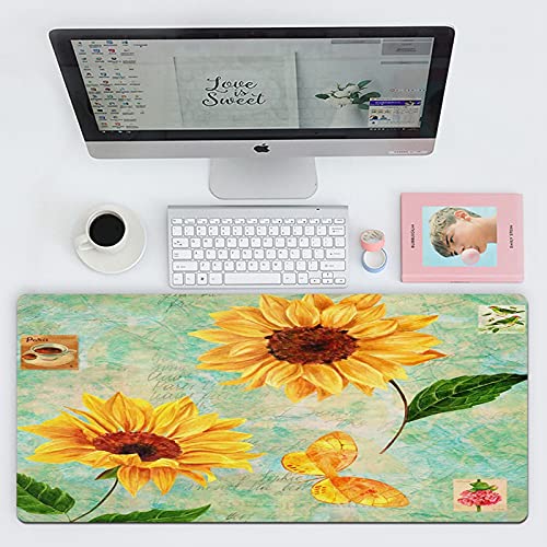 FAQIMEI Alfombrillas Gaming Ordenador Pad Girasoles de Acuarela Amarillo Dorado y una Mariposa con Sellos Postales pájaros, Flores, Máxima Precisión con ​Base de Caucho Natural, Máxima Comodidad