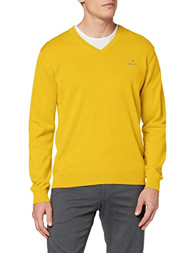 GANT Classic Cotton V-Neck Suéter pulóver, Potencia Solar Amarilla, M para Hombre