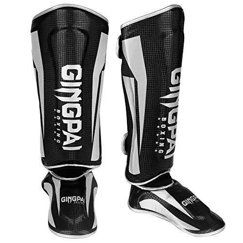 GINGPAI BOXING Espinilleras de pie, MMA Muay Thai Espinilleras para hombres, mujeres, adultos y niños, Deportes ShinGuards Protector de empeine Sparring Protectores de pierna para Kickboxing