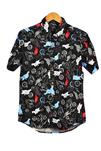 GL BOUTIK - Camisa para hombre hawaiana con impresión completa – Theme Postal – Corte ajustado Negro L