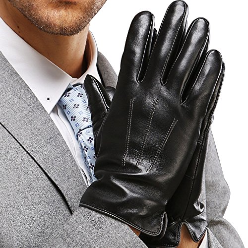 Guantes Nappa Cuero Hombre, con forro y acabado de punto, perfecto para inverno mecanografiar/conducir disponible， Marrón， XL = 9,4"