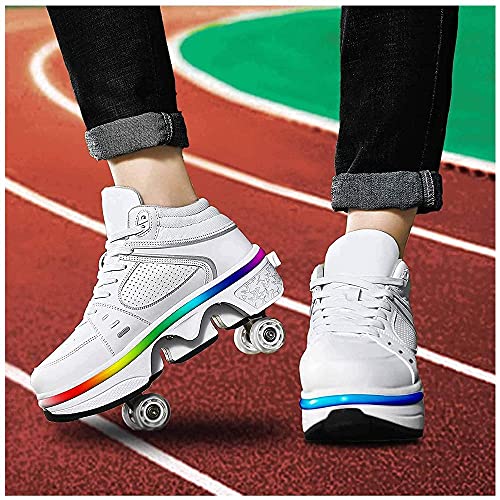 HANHJ Patines De Rodillos, Patines De Patas De Quads All Sheels Light Up Double Row Rollerskates Unisex para Niños Principiantes Chicas Y Niños,White-39