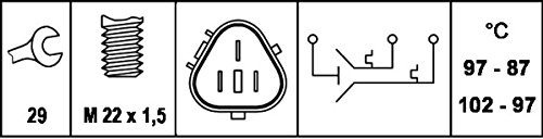 HELLA 6ZT 007 800,111 Interruptor de temperatura, ventilador del radiador , 12V , Número de conexiones: 3 , Conector plano , atornillado , Salida dobleyContacto de cierre