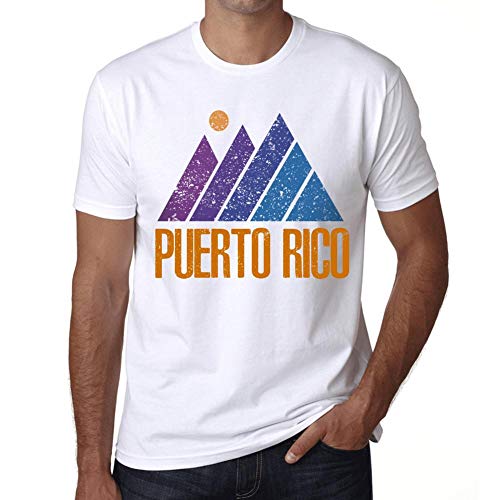 Hombre Camiseta Vintage T-Shirt Gráfico Mountain Puerto Rico Blanco